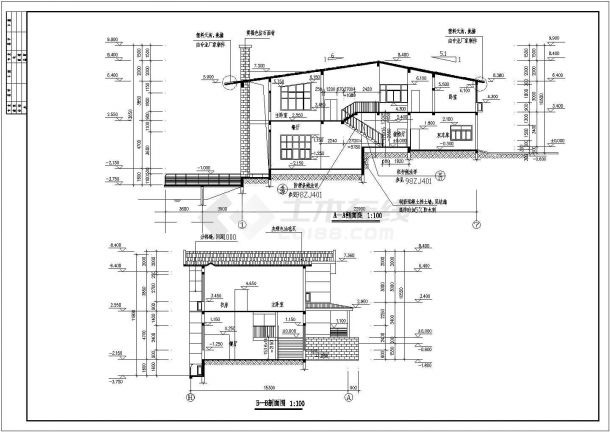 某地区大型临水别墅建筑施工图纸（共9张）-图二