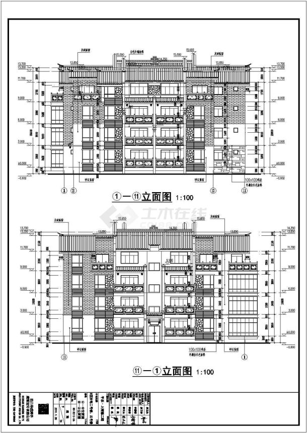 某地4层框架结构仿古住宅建筑施工图-图一