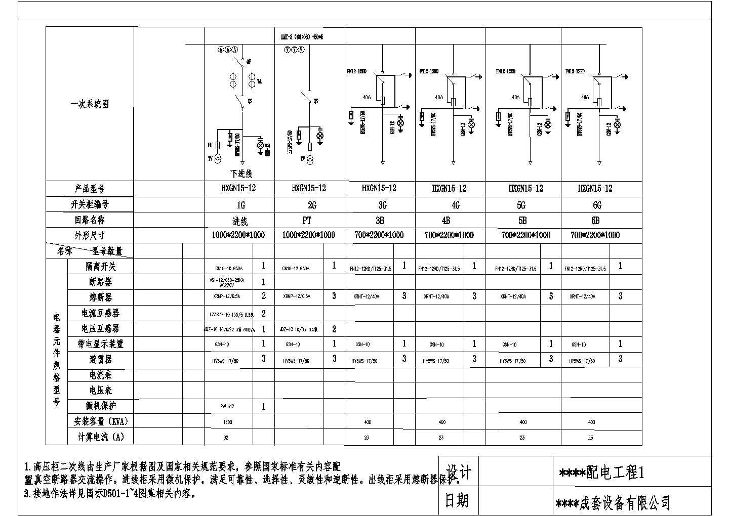 某工程高低压柜cad电气详图-高压11台低压21台