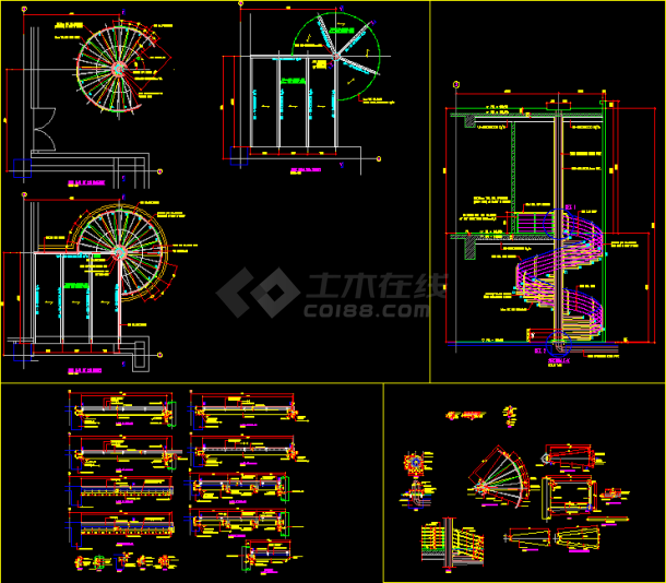 钢结构圆形楼梯详细cad设计施工方案图纸-图一