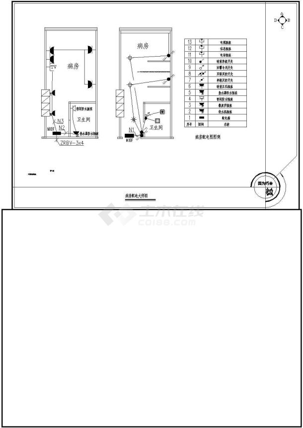  Electrical cad design drawing for lighting layout of a hospital in an area - Figure 1