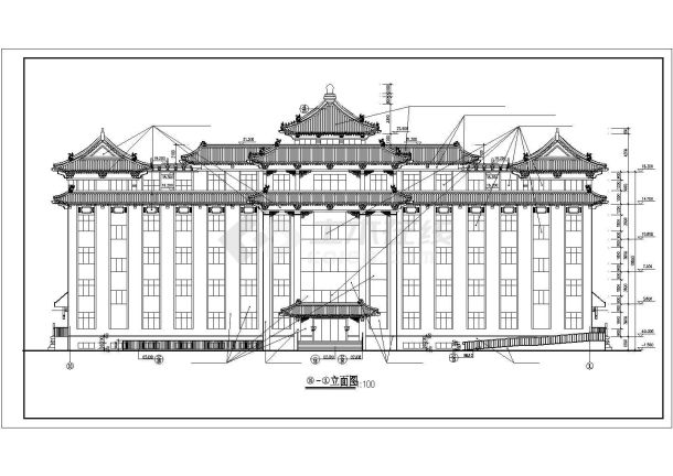 仿古楼顶豪华办公大楼施工cad详细精美图纸-图一