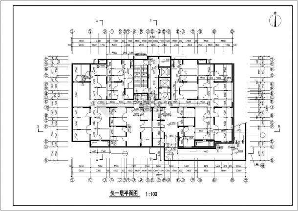 某高层住宅楼地下室cad施工平面精简图-图一