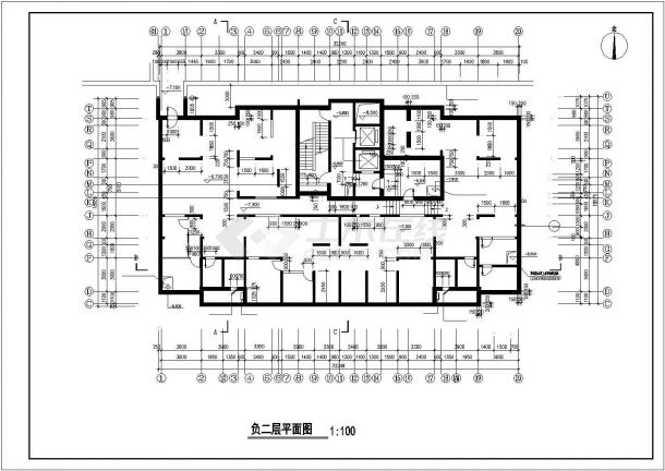 某高层住宅楼地下室cad施工平面精简图-图二