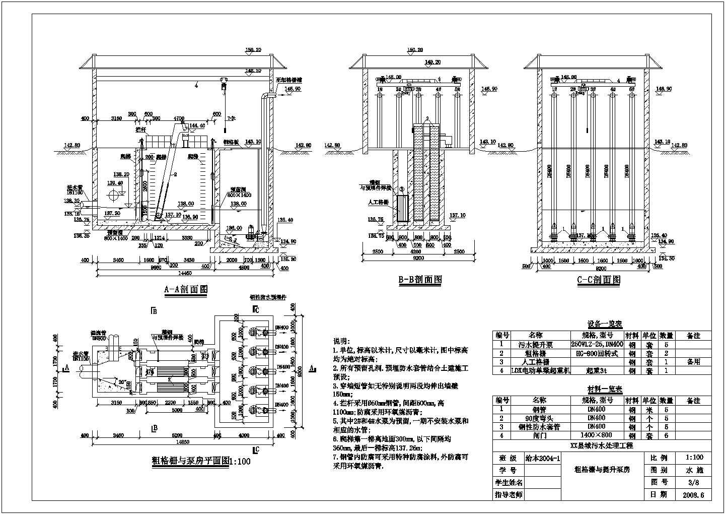 污水处理厂细格栅和泵站工艺设计图