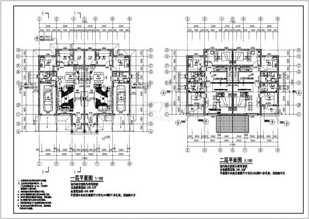 某地两层砖混结构联排别墅建筑设计施工图纸-图二
