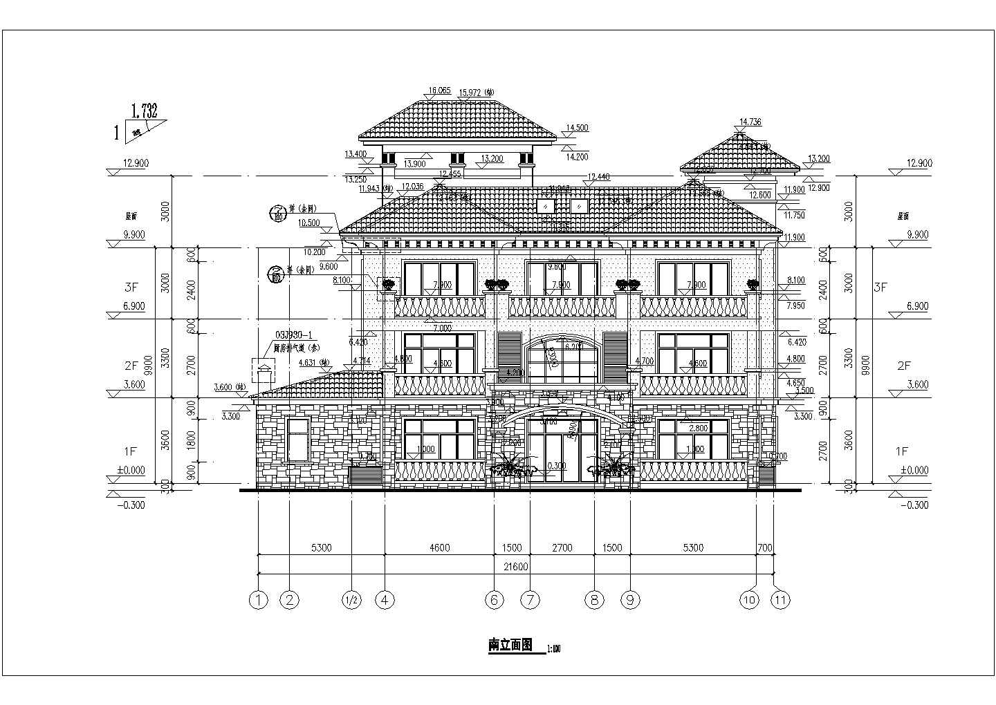 某地小区三层别墅楼建筑设计方案图