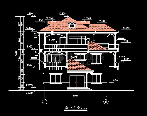 某三层别墅扩出图带结构CAD模型-图一