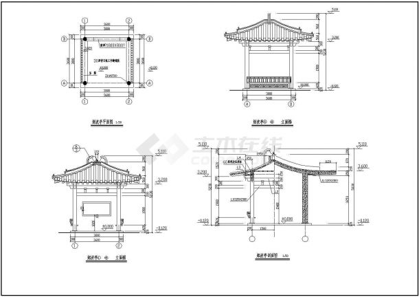 中国传统四角亭之烟波亭设计施工图纸-图一