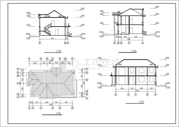 二层叠拼别墅全套建筑设计施工CAD图-图一