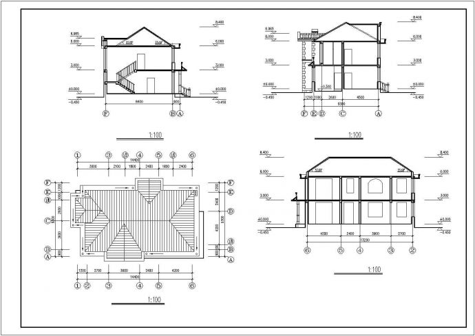 二层叠拼别墅全套建筑设计施工CAD图_图1
