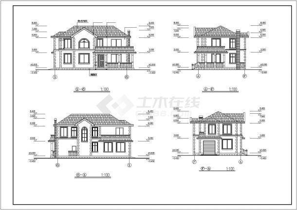 二层叠拼别墅全套建筑设计施工CAD图-图二