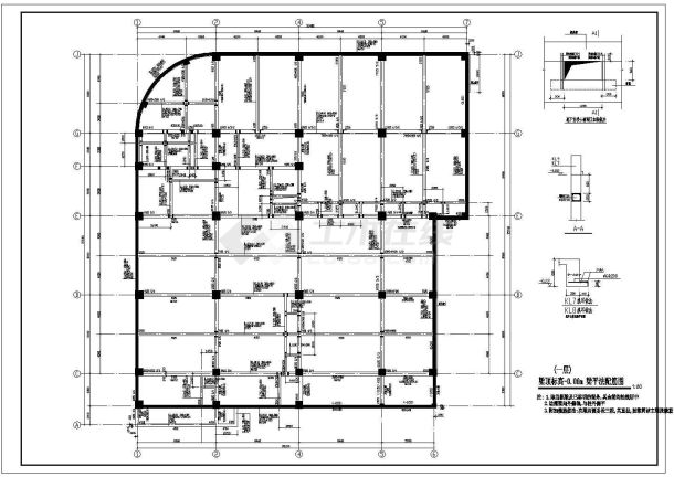 某地下一层地上八层框架结构商厦结构设计图(局部九层)-图一
