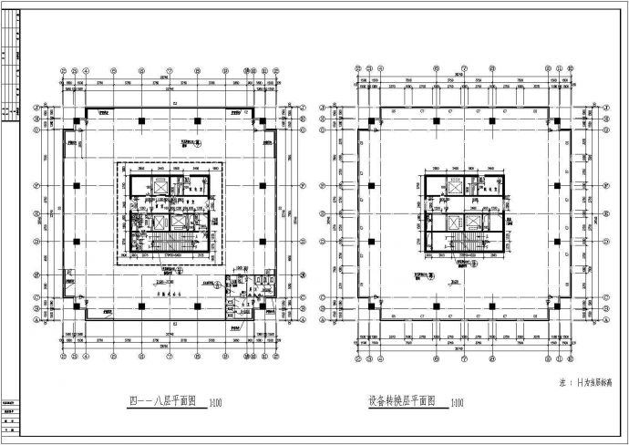 某地十九层框架剪力墙结构综合大厦平面图_图1