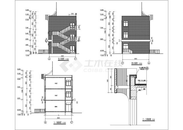 北京市某地三层砖混结构办公楼建筑设计施工图纸-图二