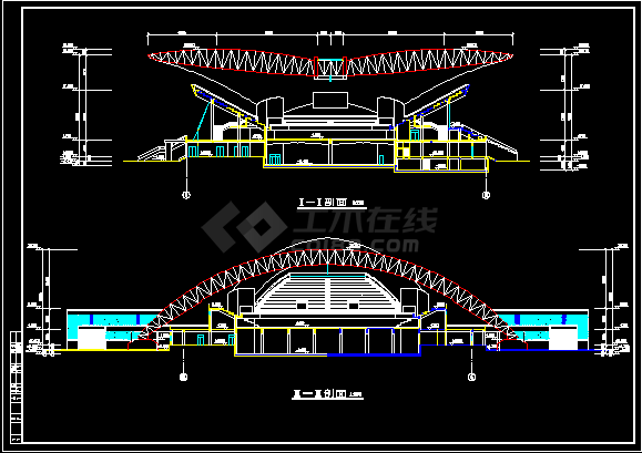 某大学体育馆建筑设计施工CAD方案图-图一