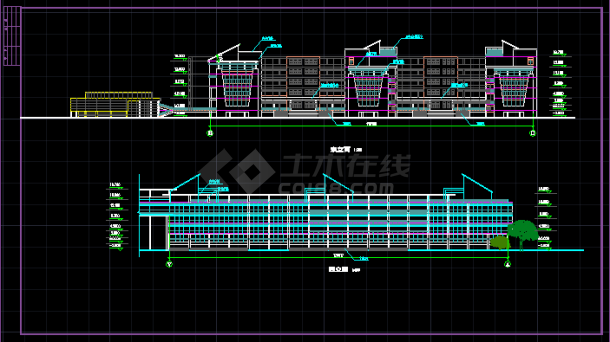 某学校体育馆活动中心建筑设计CAD立面图-图二