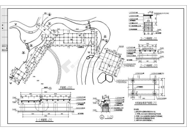 某地区中心花园木栈道及观景桥设计施工图-图一