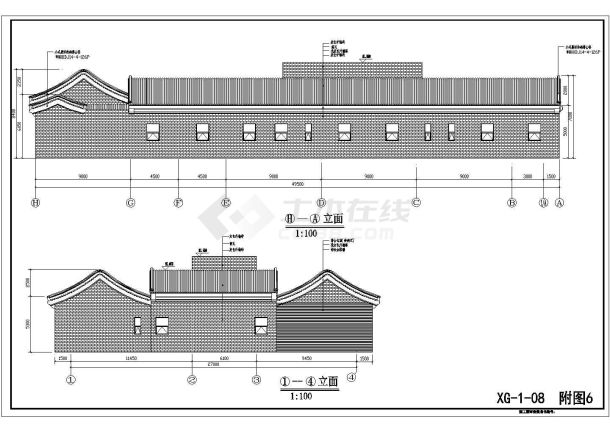 广东某框架结构顶楼空中四合院建筑方案图-图二