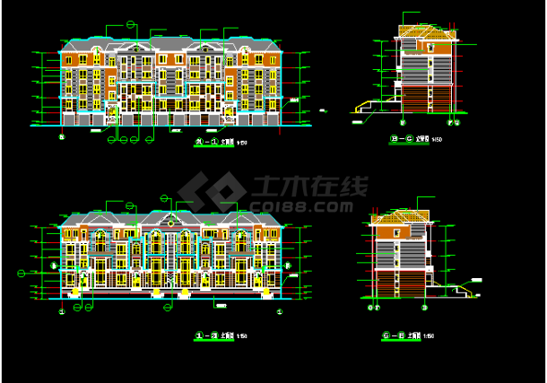 叠拼别墅全套CAD建筑施工设计图纸-图二