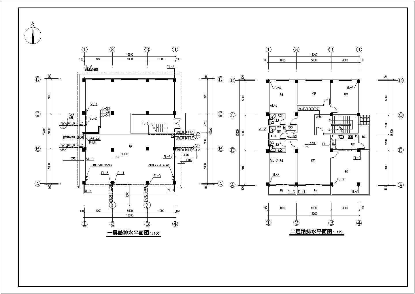 云南某4层住宅楼给排水平面图系统图