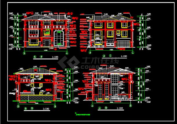 欧式别墅建筑CAD施工设计详情图纸-图二