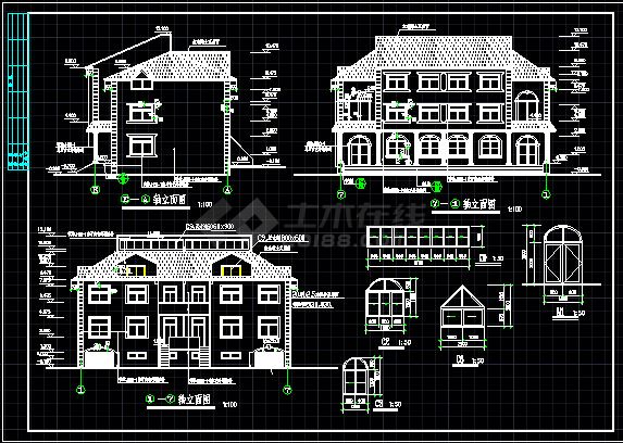 某欧式错层别墅建筑施工CAD详情图-图二