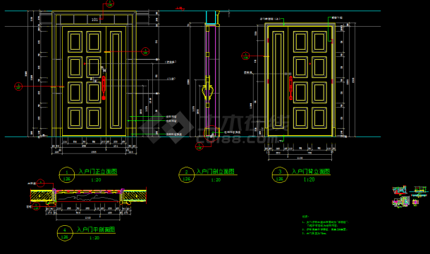 别墅入户门装修设计CAD详图（节点详细）-图一