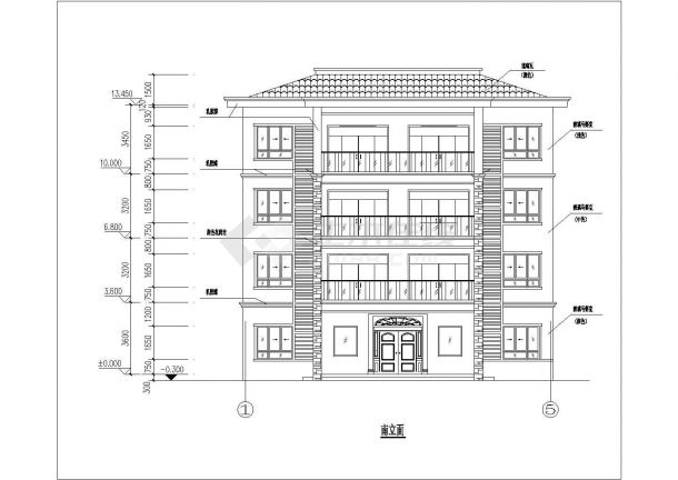 某地区四层框架结构别墅楼建筑设计方案图-图一