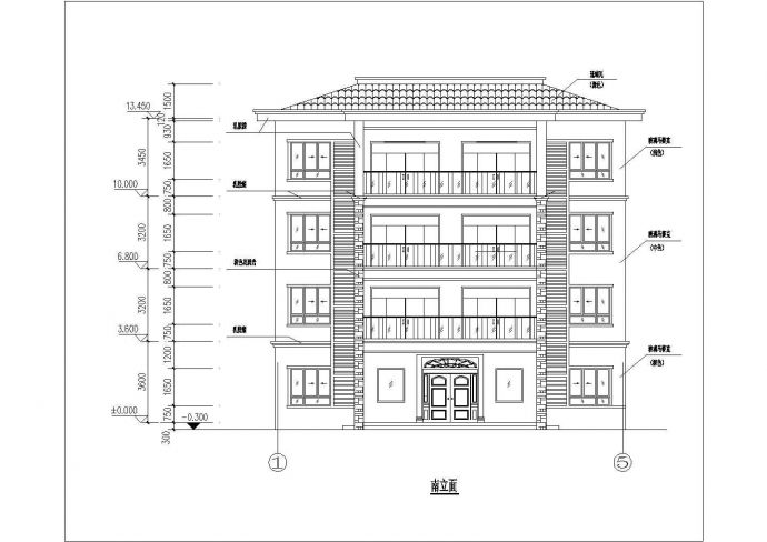 某地区四层框架结构别墅楼建筑设计方案图_图1