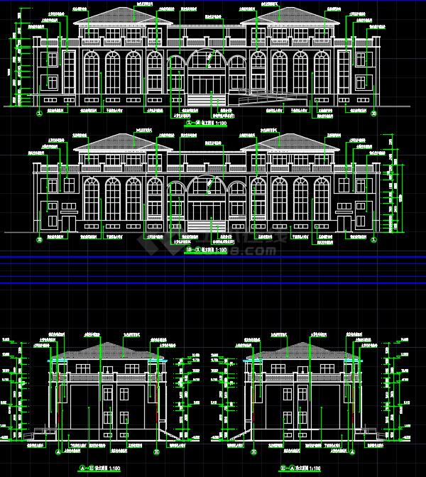 三层框架结构办公楼建筑CAD施工图纸-图一