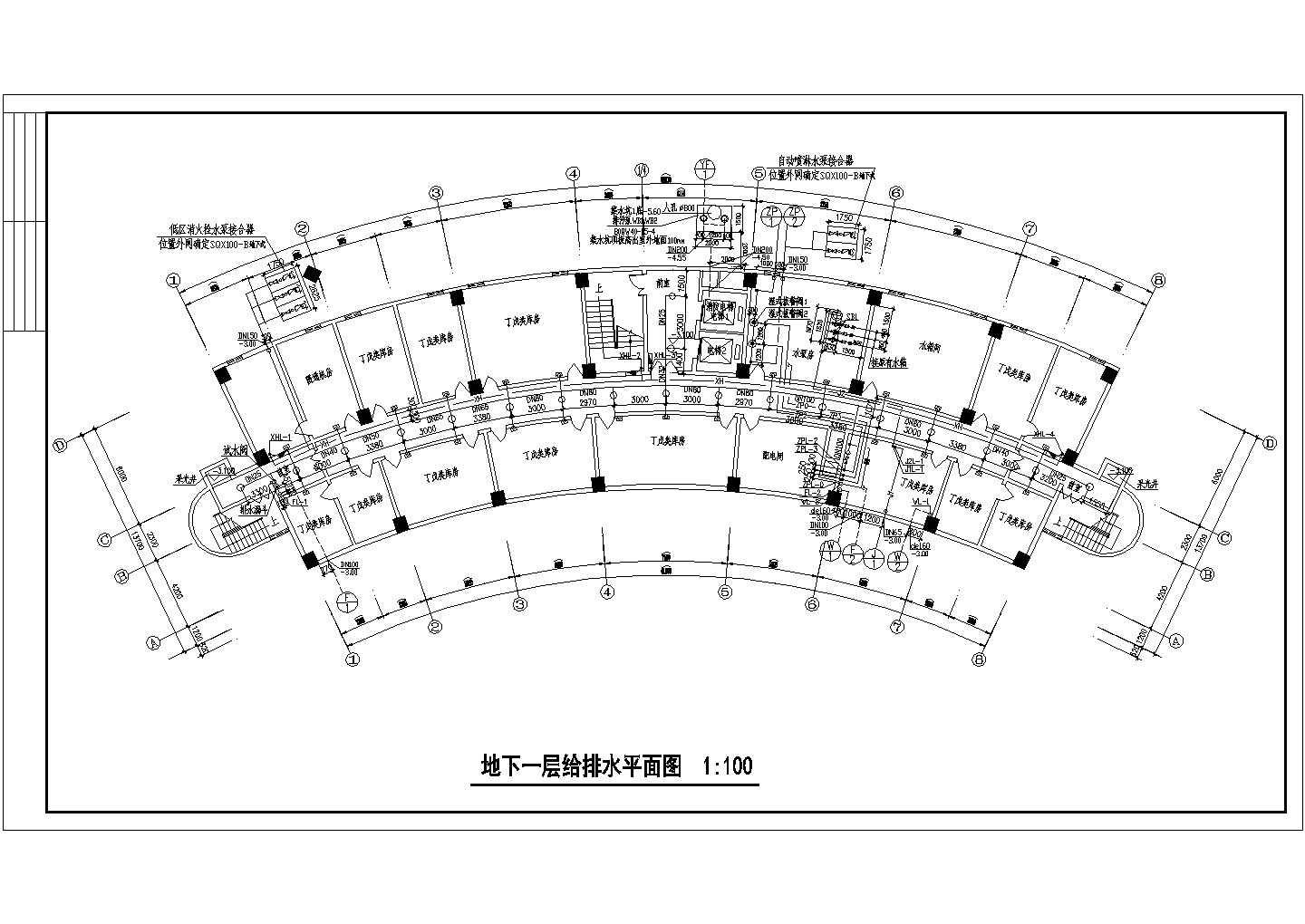 某14层高层办公楼给排水消防平面图系统图