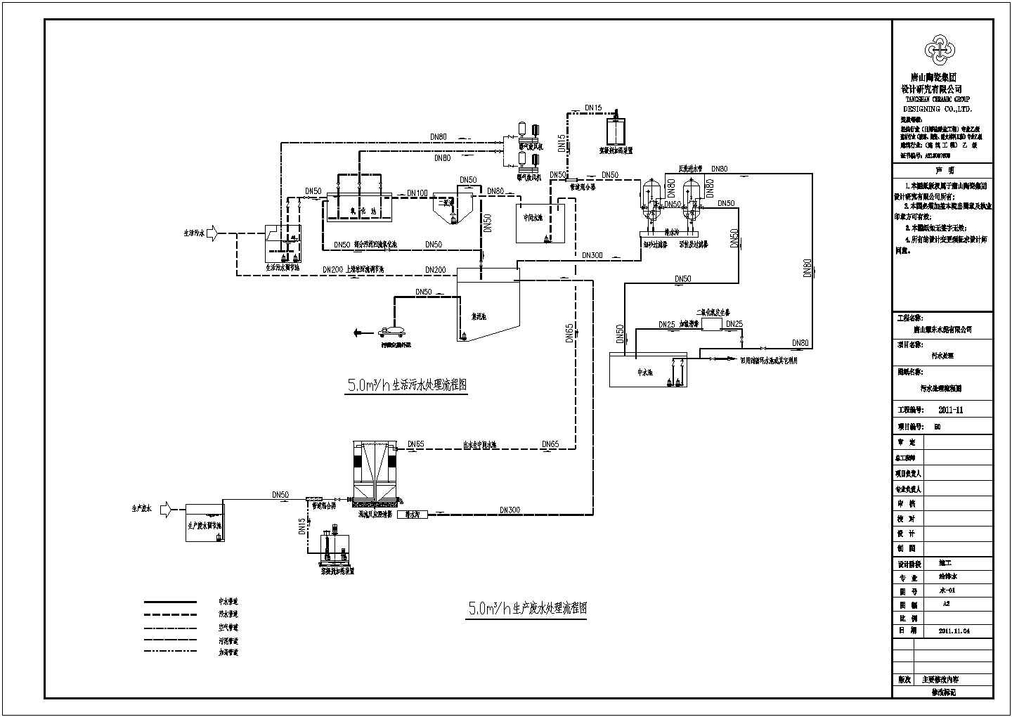 某工程陶瓷废水处理全套施工图（含生产废水和生活污水）