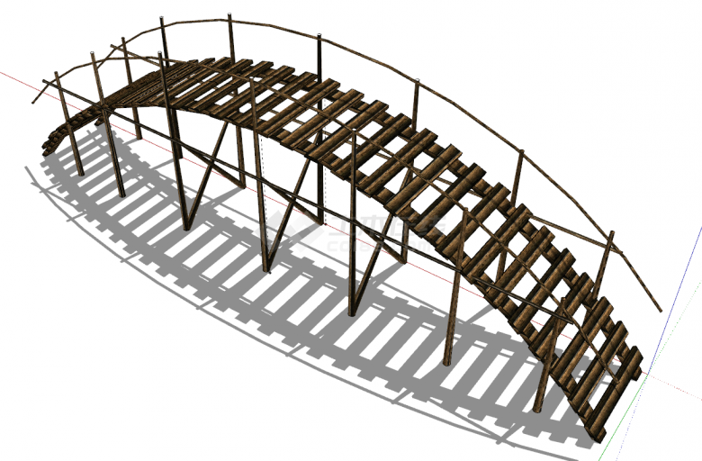 中式木制拱桥su模型-图二
