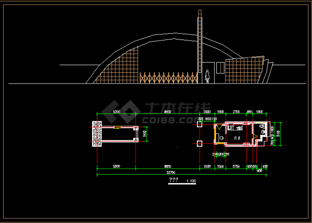 某电动大门设计建筑CAD施工图纸-图二