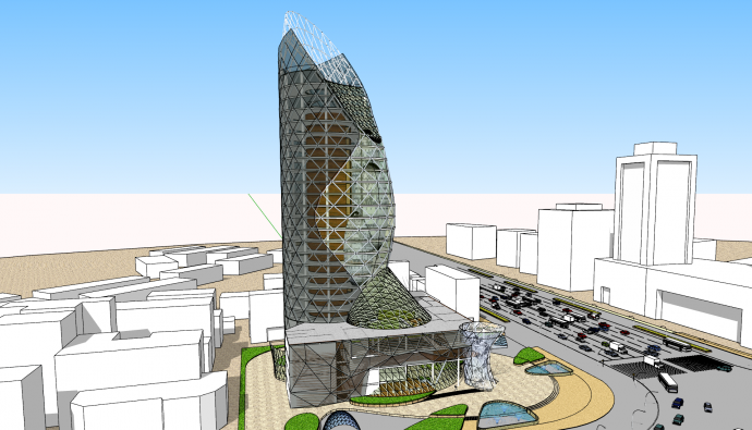 现代化大型商务景观办公楼su模型_图1