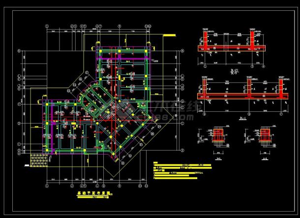 某地区富康大厦办公楼结构施工设计CAD图纸-图二