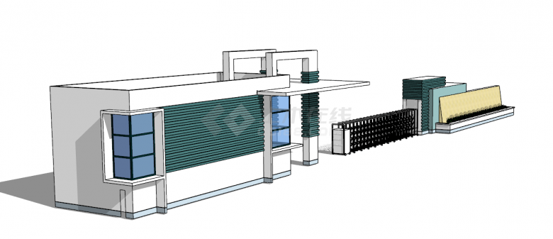 现代化厂区学校大门su模型-图一