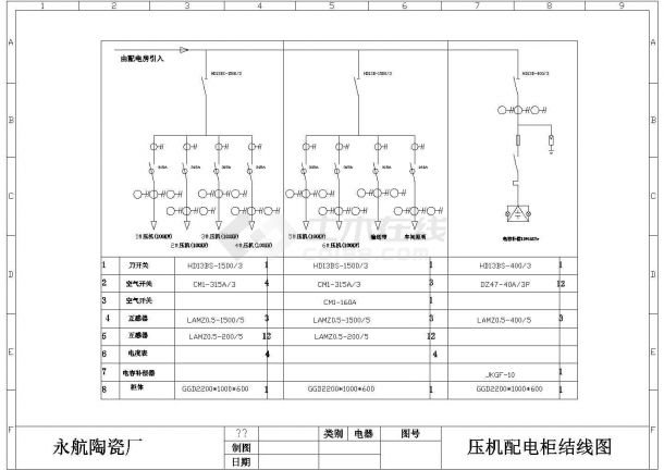 永航陶瓷厂车间多套配电柜一次图设计-图一