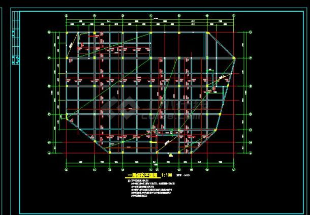 某地区某商城框架结构施工设计CAD图纸-图二