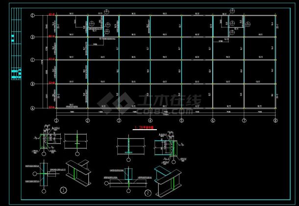 某地区三层商业用钢框架施工设计CAD图纸-图二
