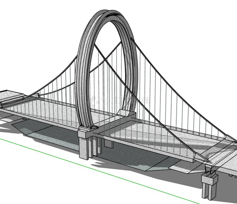 大型美式刚性悬索桥梁su模型-图一