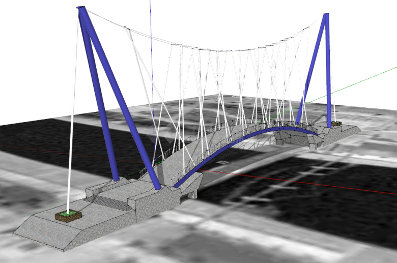 简洁明快精巧悬索桥su模型-图一