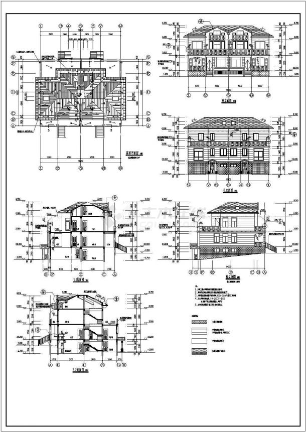 江苏省某二层联体别墅建筑设计方案图-图一