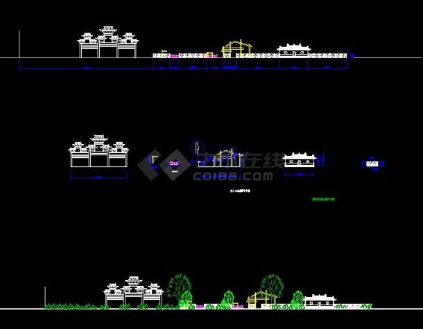 某地大型国家森林公园入口建筑景观设计图（标注详细）-图二