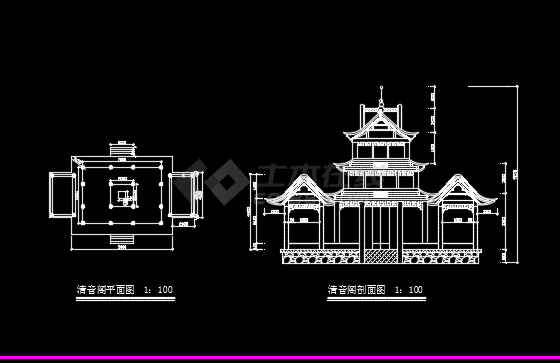 清音阁仿古建筑设计CAD设计图纸-图二