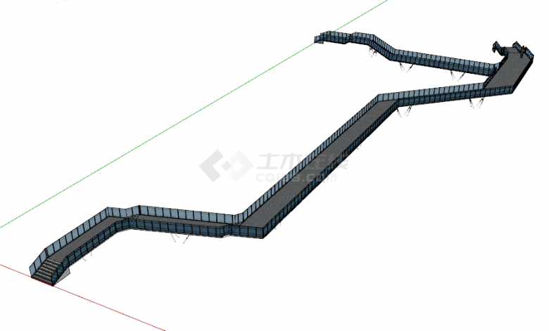 简易欧式玻璃透视护栏三式通道桥梁su模型-图二