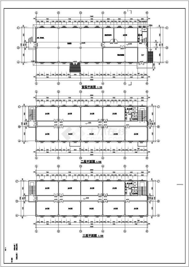 某小区三层物业办公楼建筑设计方案图-图二