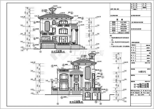 某小区三层欧式风格别墅建筑设计方案图-图一