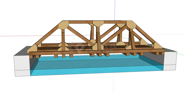 中式公园景观小型木制桥梁su模型-图二